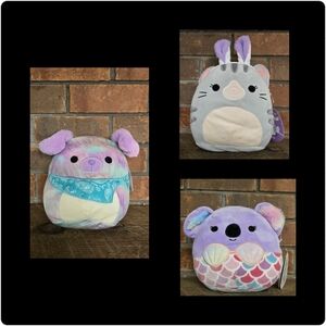 Squishmallow-Inspired Plush Trio - Purple Pastel Koala, Bunny & Mermaid Styles